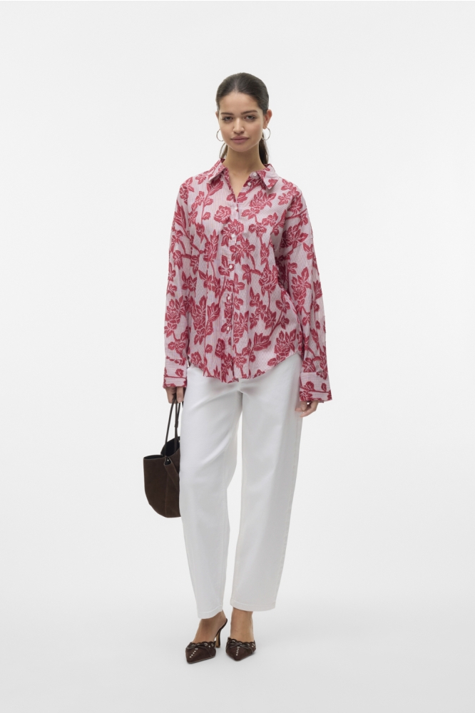 VMFRANKIE LS SHIRT WVN 10329446 Karanda Red/White stripes